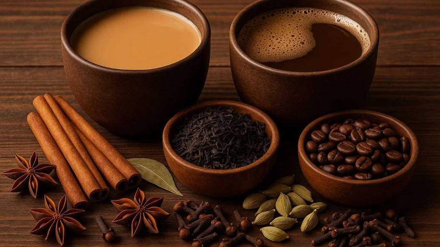 Tea, coffee beans and whole spices